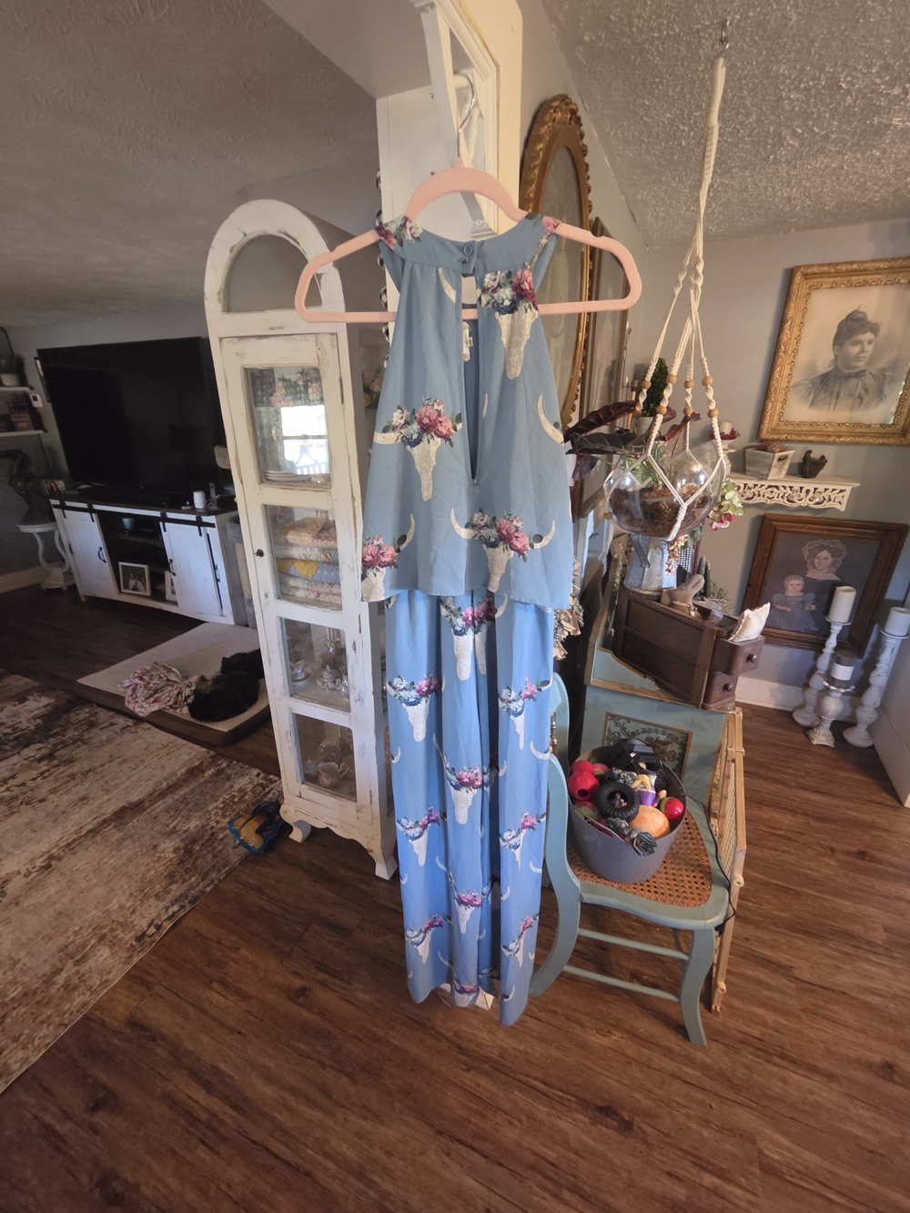 Altar'd State Light Blue Floral Cow Skull Jumpsuit